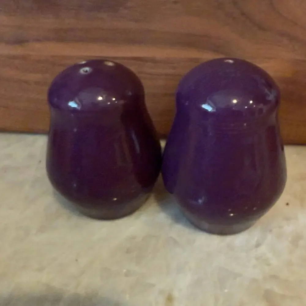 Vintage purple salt and pepper shakers